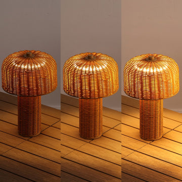 Mia 10" Modern Scandinavian Indoor/Outdoor Faux Wicker Rechargeable/Cordless Dimmable Integrated LED Table Lamp, Set of 2